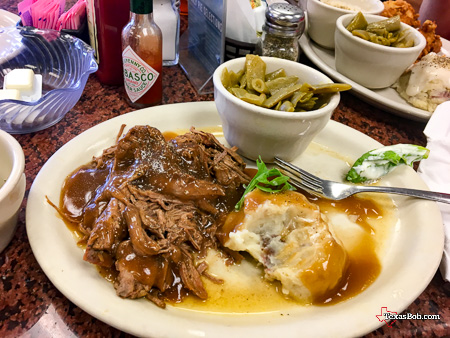 I ordered Mom's pot roast, Mashed potatoes with gravy and 'Country' green beans