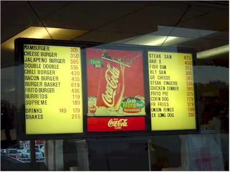 The menu board is almost the same as in 1963, except the prices