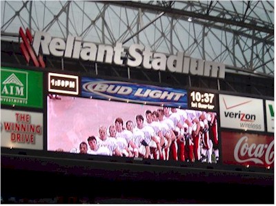 The Katy Tigers on the NRG Jumbo Tron All 
        lined up for the National Anthem