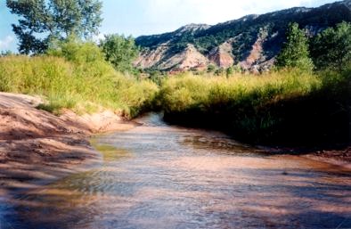 The "Prairie Dog Town Fork" of the Red River cuts through Palo Duro Canyon 