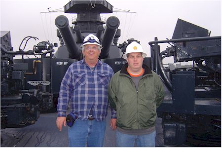 Texas Bob and Matthew on the deck of the 
			Battleship Texas