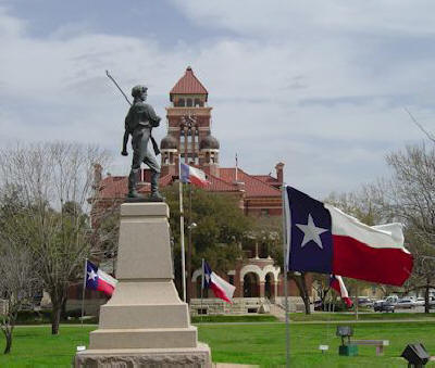 The memorial to those who died in the Texas 
			Revolution located at the Municipal Square on the Southside of the 
			Gonzales County Courthouse.