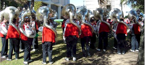 A covey of Texas Tech Tubas taking a quick break before the game